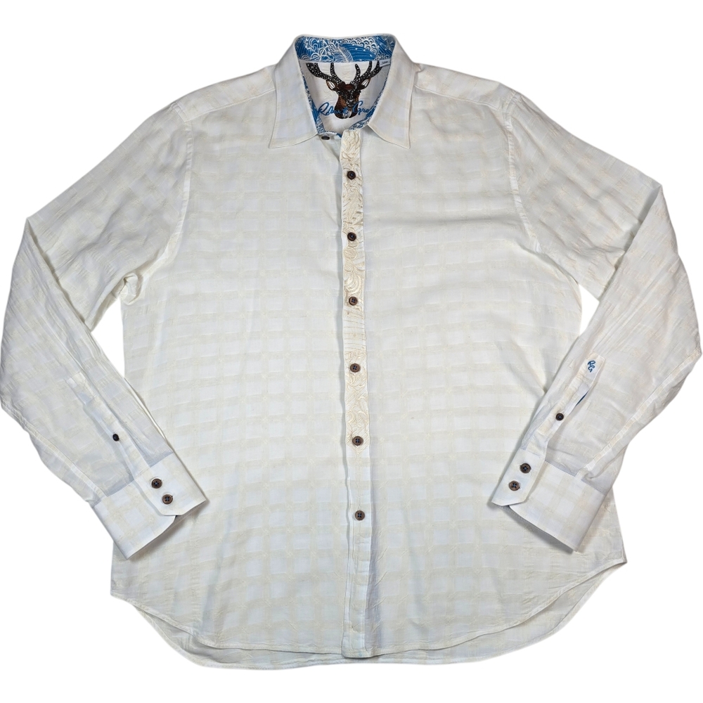 Robert Graham Men's Knowledge Wisdom Truth Paisley White/Blue Deer L/S Shirt XL